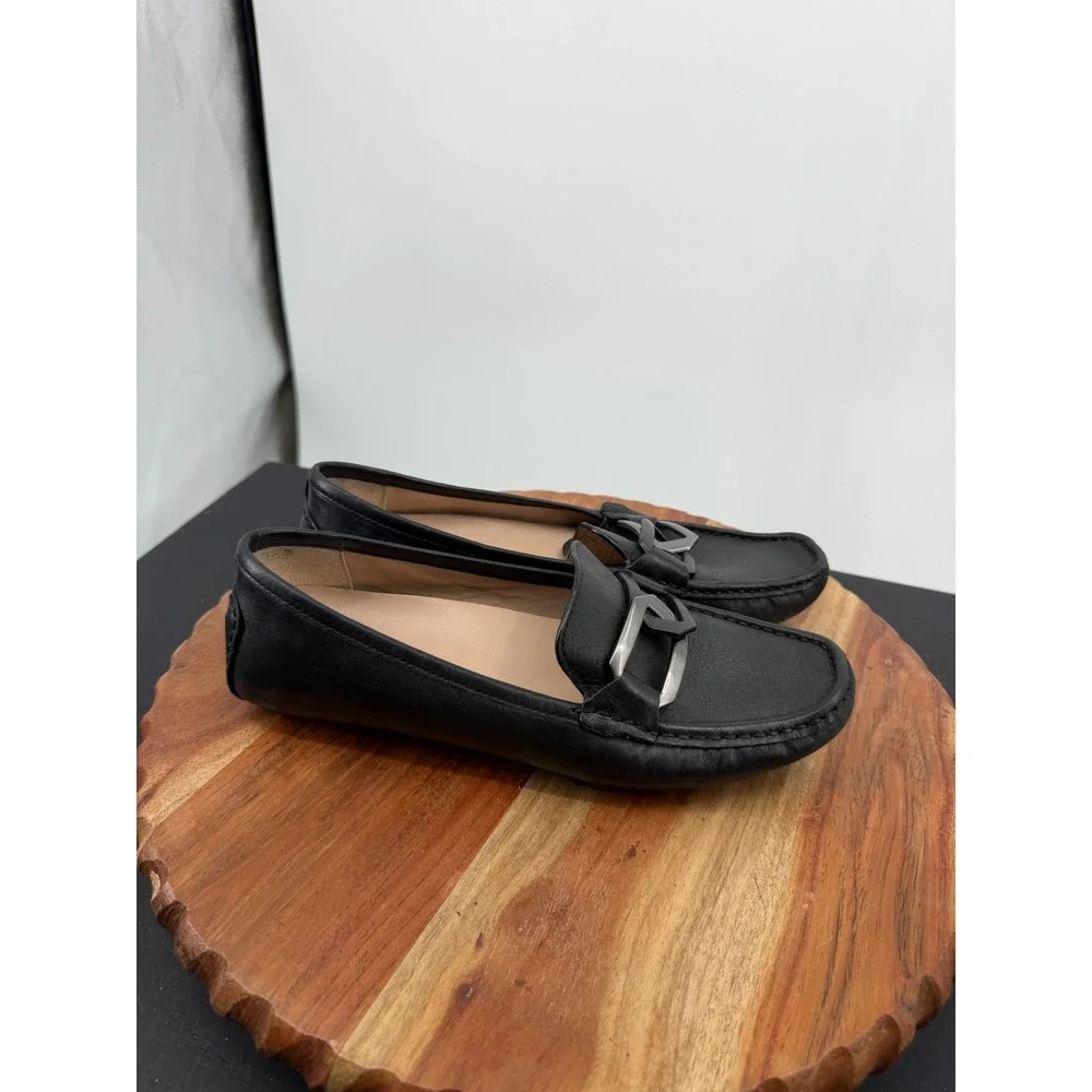 Naturalizer 27 Edit Hellen 2 Loafers Womens 6.5M Black Leather Chain‎ Link Flats
